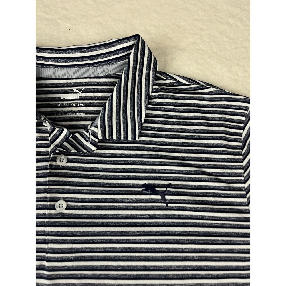 Puma Mens Golf Polo Shirt Size XXL Striped Short Sleeve Logo Navy Blue